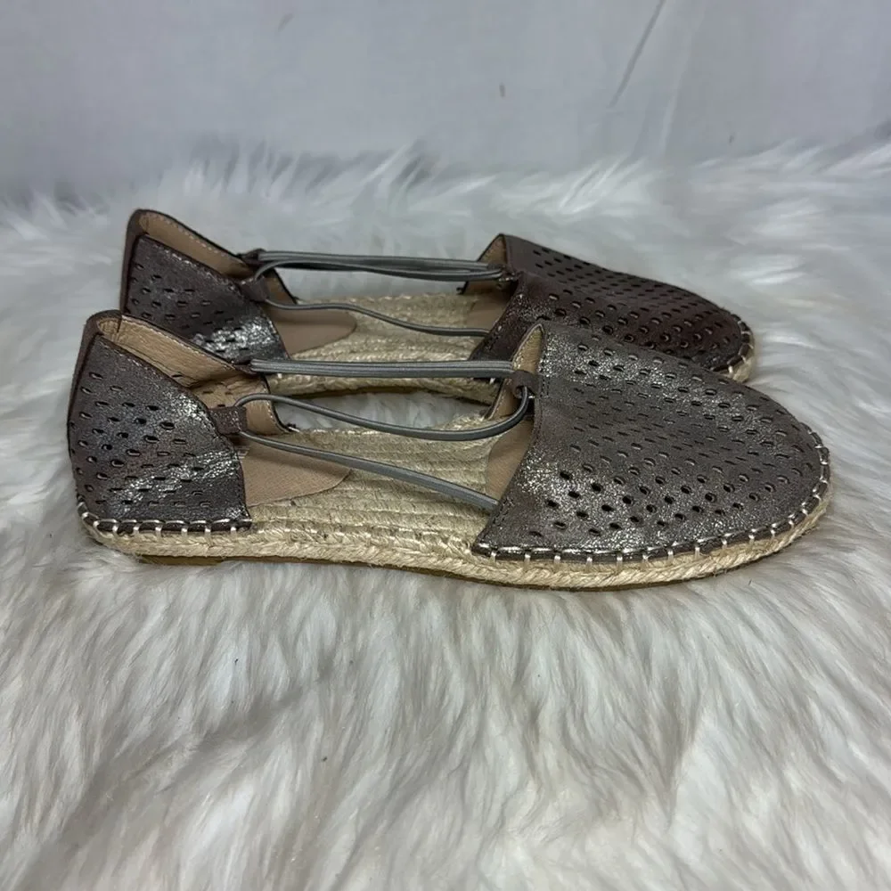 Eileen Fisher Bronze Perforated Leather‎ Espadrille Shoes with Woven Design Sz 6